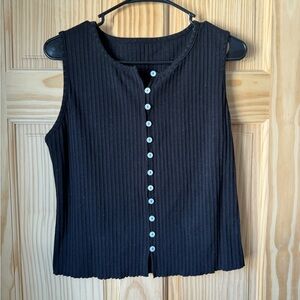 Amazon Black Ribbed Button-Up Tank Top